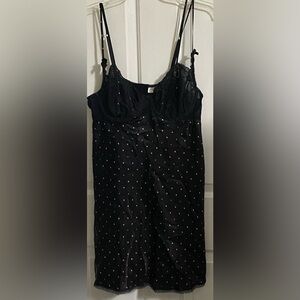 MORGAN TAYLOR.. WOMENS BLACK WITH POLKA DOTS LINGERIE SLIP DRESS